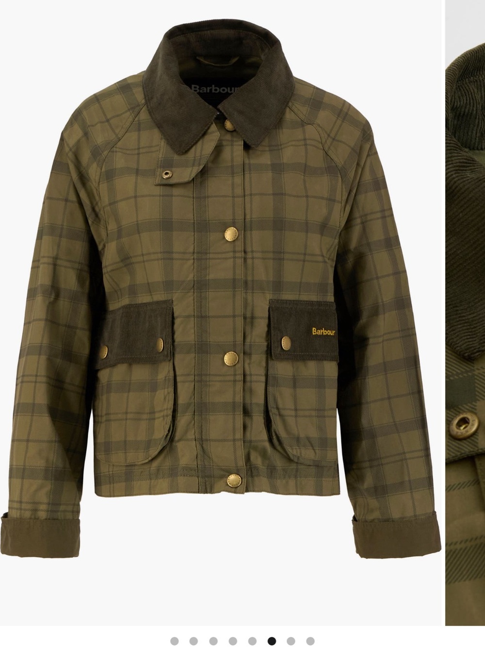 NWT Barbour Olive Tartan Rain Jacket with Cord Collar. Brand New! Sold Out!
